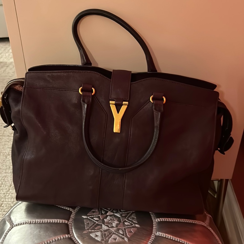 YSL large handle tote bag with gold Y hardware